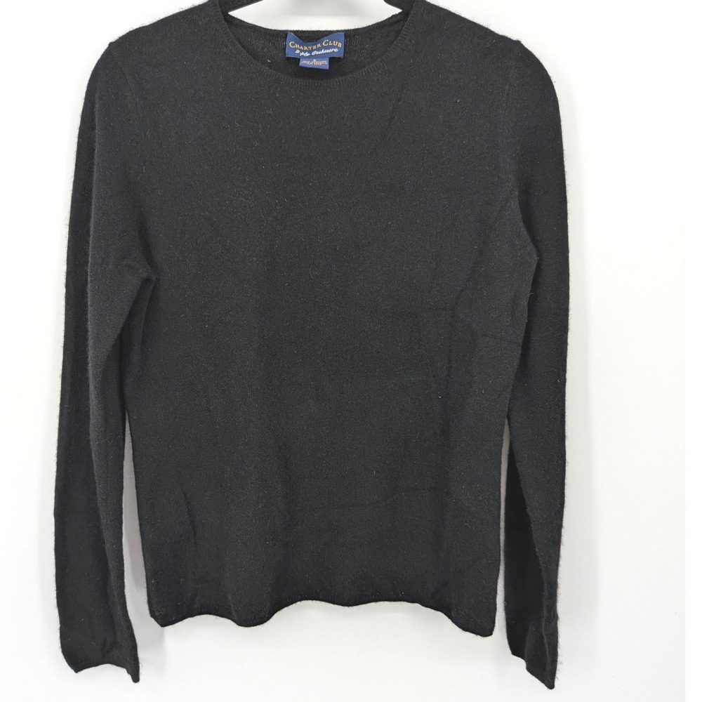 Charter Club Cashmere Sweater Women Small Black Crewneck 2 Ply Knit Quiet Luxury